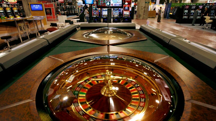 Wide shot of a roulette table