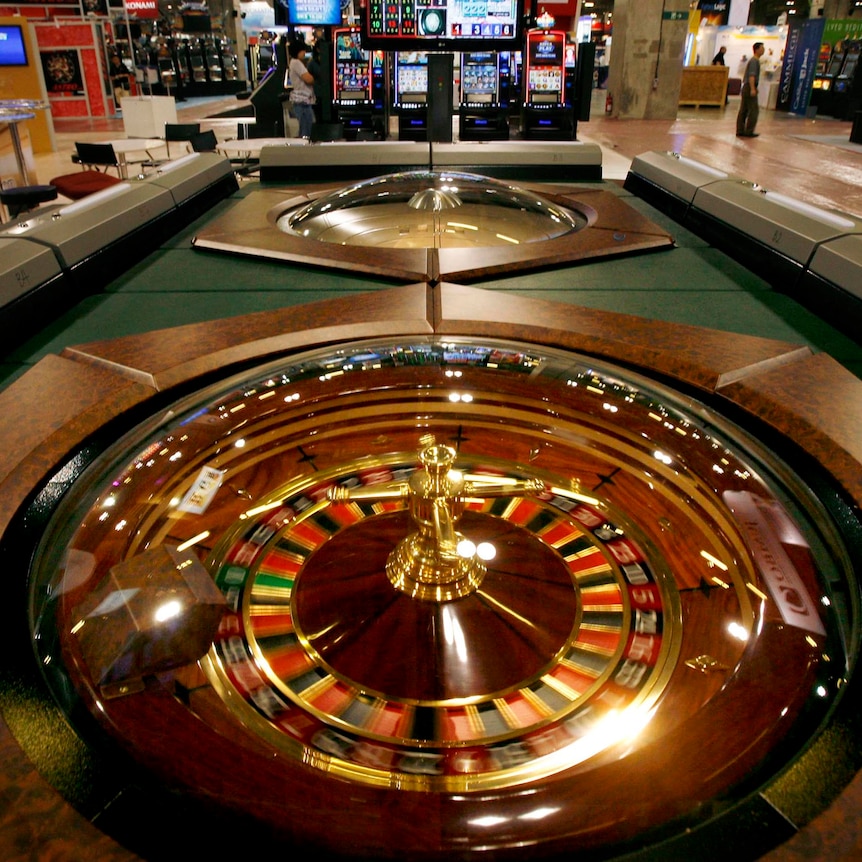 Wide shot of a roulette table