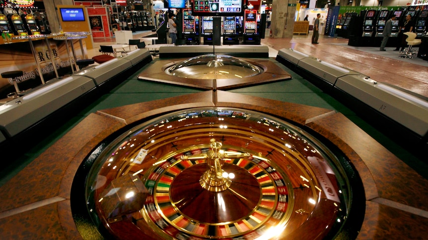 Wide shot of a roulette table