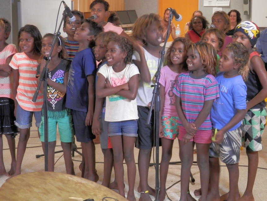 Gurindji children singing their song about Gough Whitlam and Vincent Lingiari.