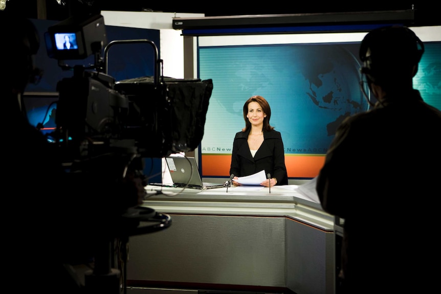 Newsreader Virginia Haussegger on the old ABC News Canberra set.