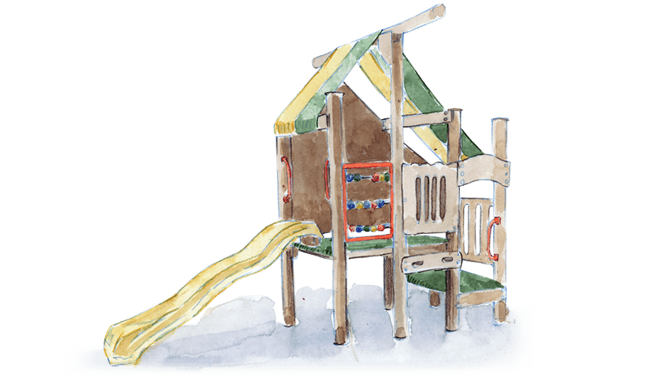 A children's play fort with a slippery slide at the Chisolm refuge.