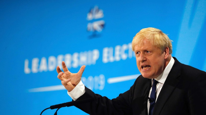 Conservative party leadership candidate Boris Johnson delivers his speech.