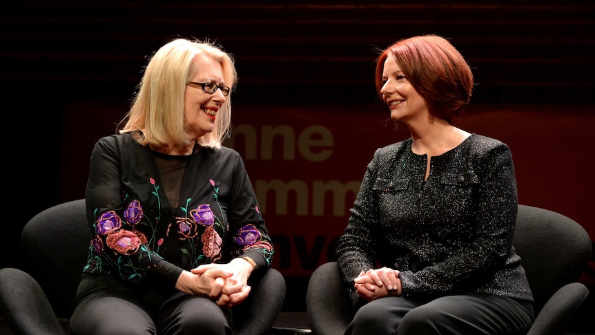 Former Prime Minister Julia Gillard with author Anne Summers.