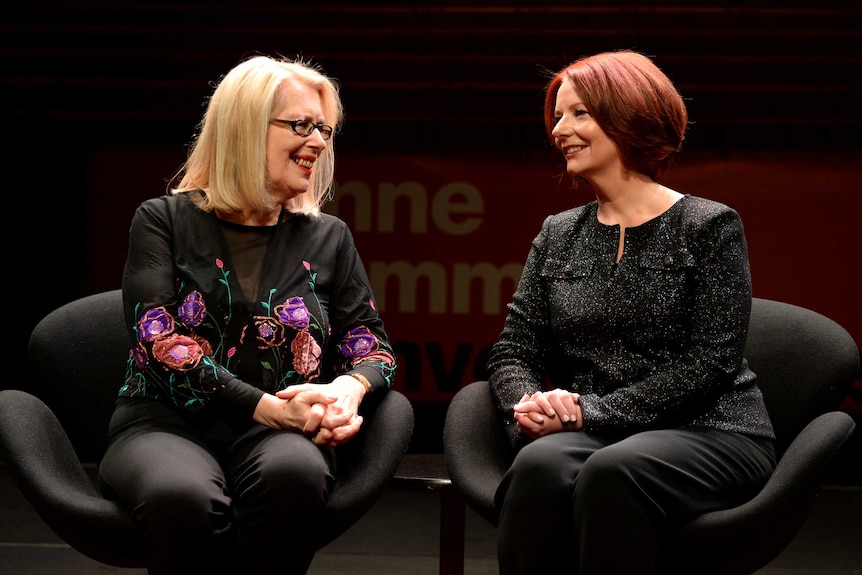 Former Prime Minister Julia Gillard with author Anne Summers.