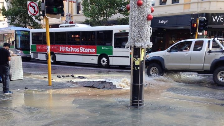 Burst water main in Perth CBD