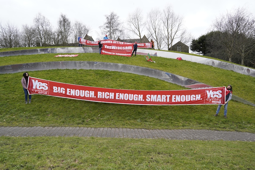 Campaign banners for Welsh independence in Wrexham.