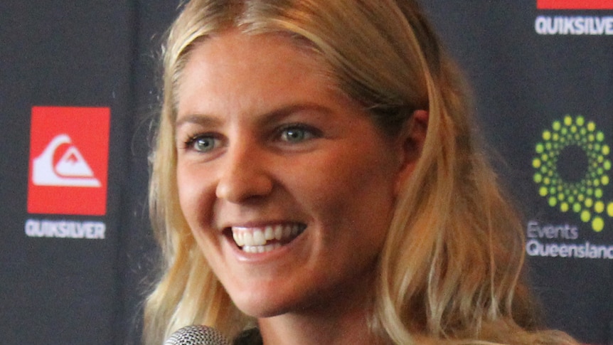 Surfing world champion Stephanie Gilmore speaking at a press conference at the ASP in February 2012.