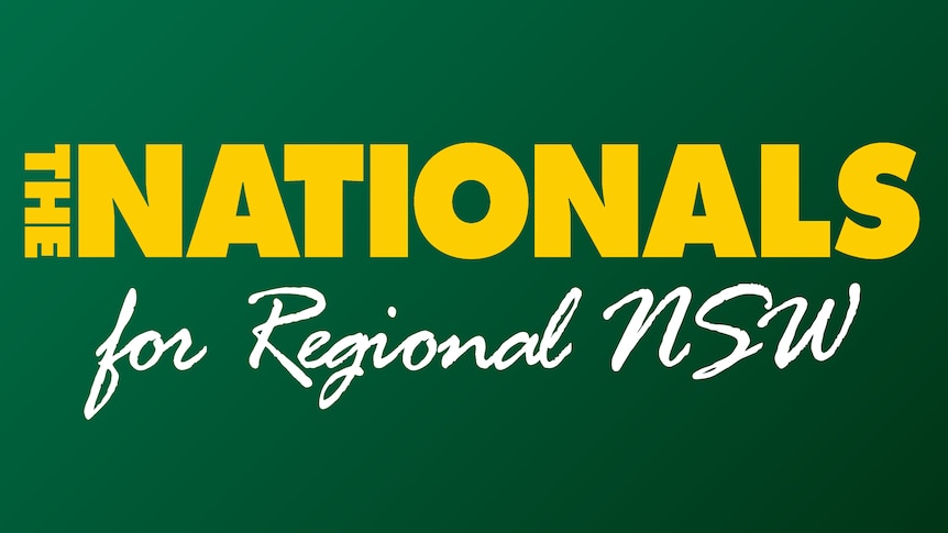 Green background and yellow text that reads The Nationals for Regional NSW.