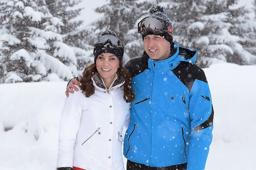 Kate Middleton and Prince William pose while on a French Alps ski holiday