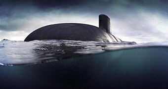 Computer generated image of a submarine in water
