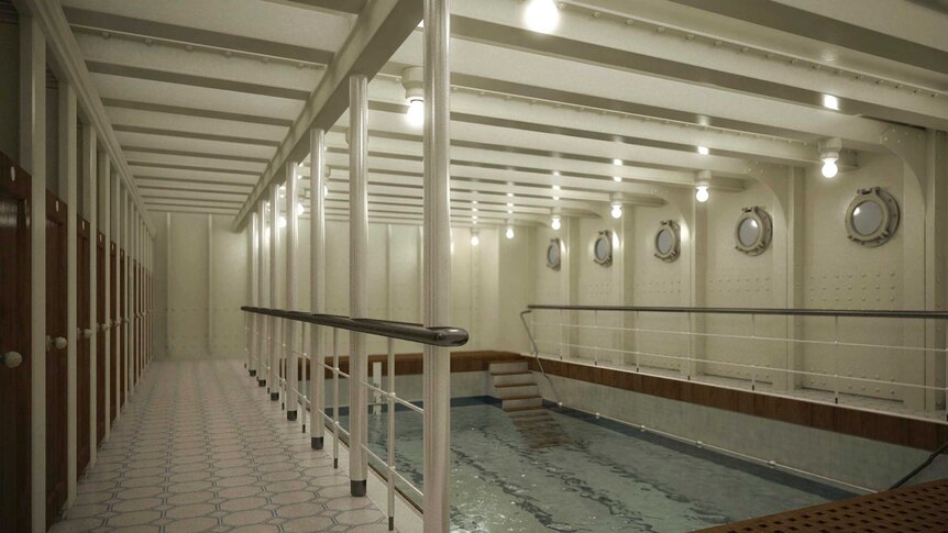 Rendering of swimming pool inside Titanic II.