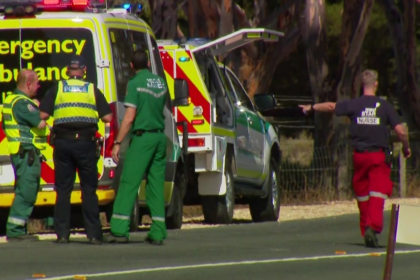 Police and paramedics attend a fatal crash.