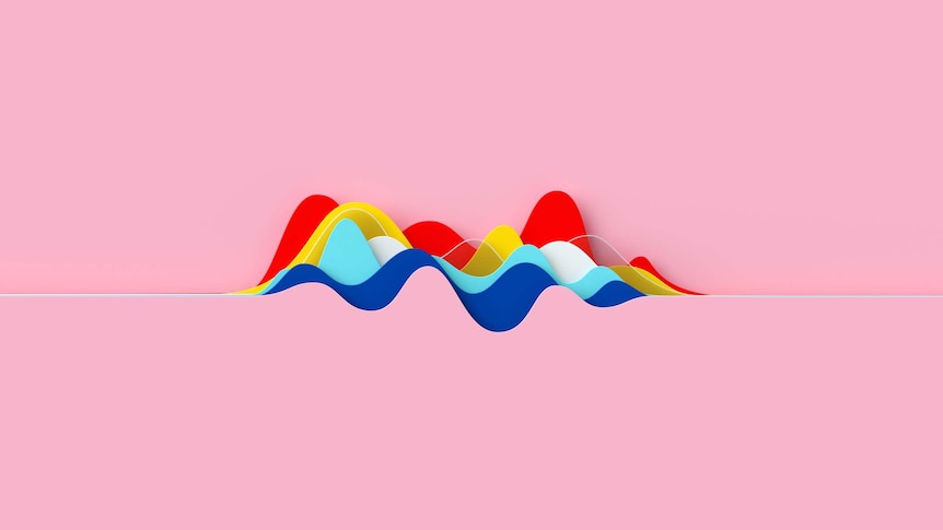 Waves of colour are arranged in a pleasing pattern reminiscent of the curved lines of an audio waveform
