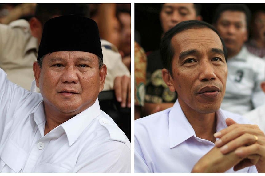 Profile photos of Indonesian Presidential candidates Prabowo Subianto and Joko Widodo