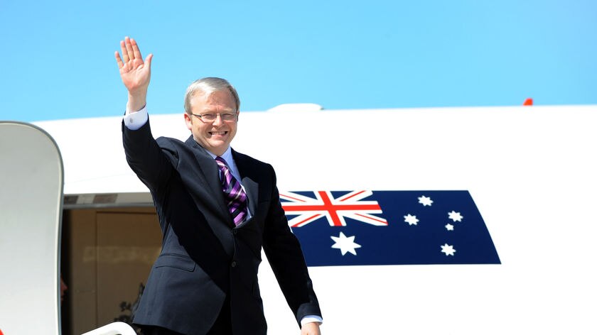 Leaving on a jet plane ... Kevin Rudd heads overseas for his first major overseas tour.