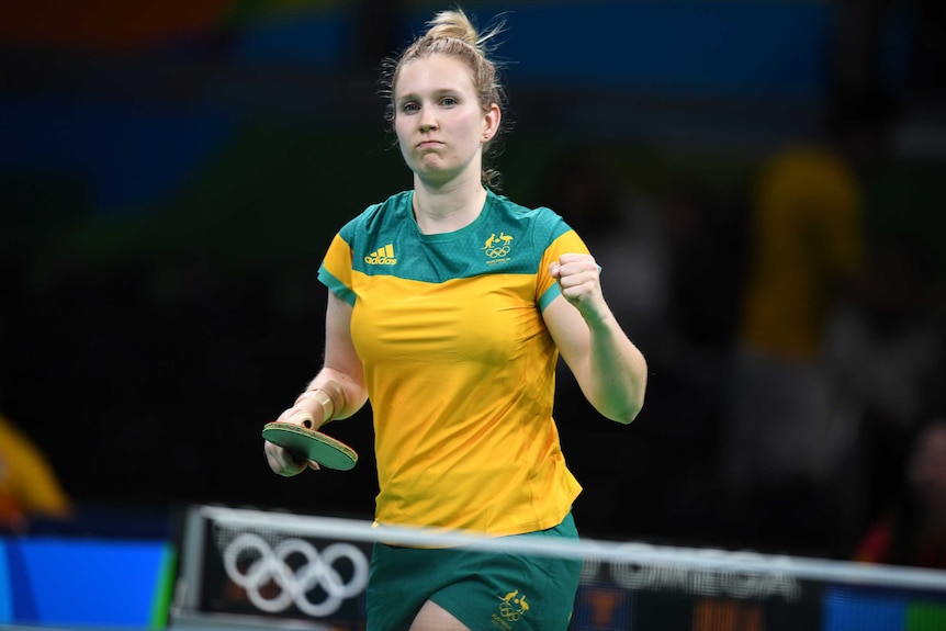 Melissa Tapper celebrates a point at Rio