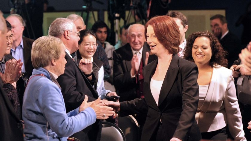 Prime Minister Julia Gillard greets members at the Blacktown RSL club