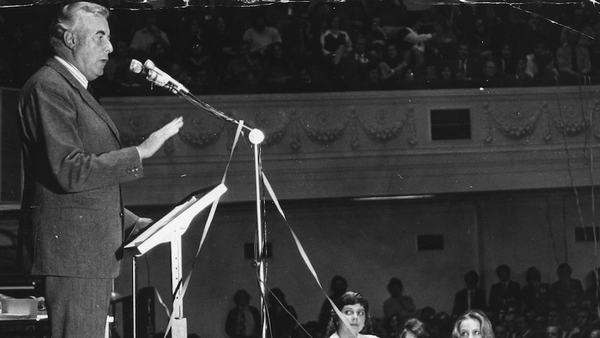 Gough Whitlam at a political rally