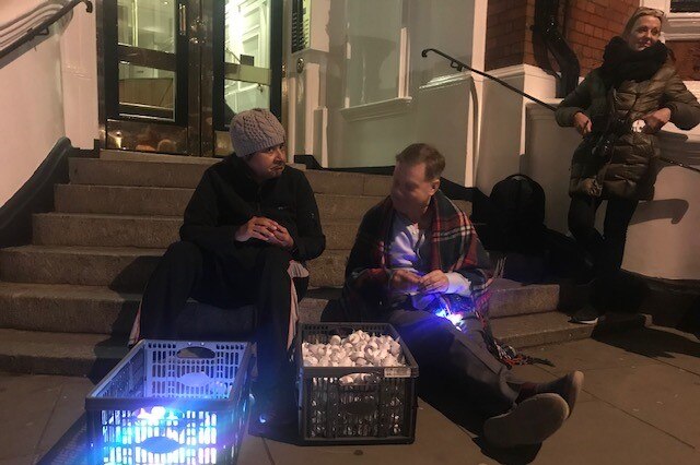 Supporters of Julian Assange have gathered outside the Ecuadorian Embassy in protest of the news.