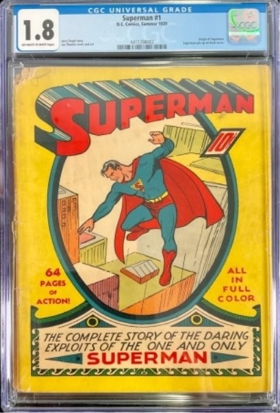 A comic book cover with superman on it. 