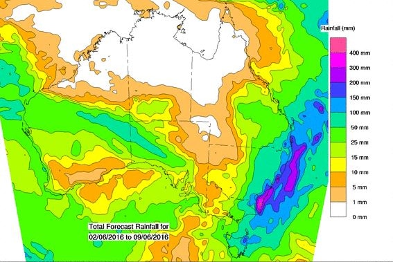 A colourful map of Australia showing expected rainfall