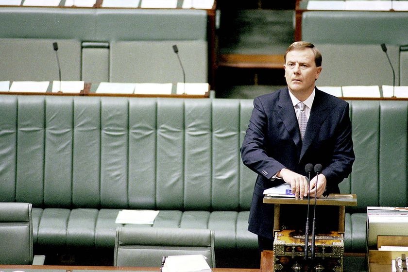 Peter Costello awaits his audience before the start of his 2000 Federal Budget speech