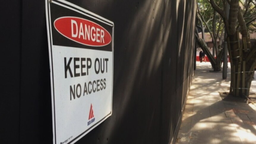 One Sydney development danger keep out sign on hoardings