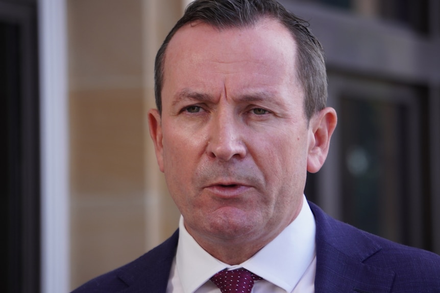 A tight head and shoulders shot of WA Premier Mark McGowan speaking.