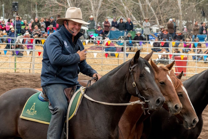 A man on horse at Corryong