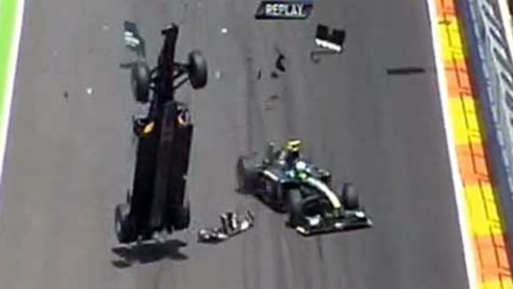 Mark Webber says he broke his brake pedal during ths spectacular high-speed crash in Valencia.