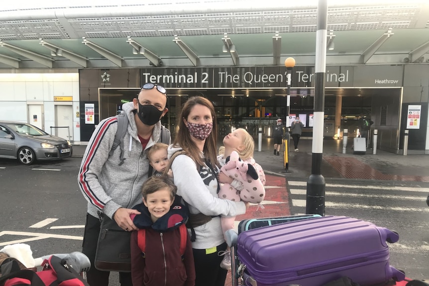 The Smith's with their three children and a lot of luggage.