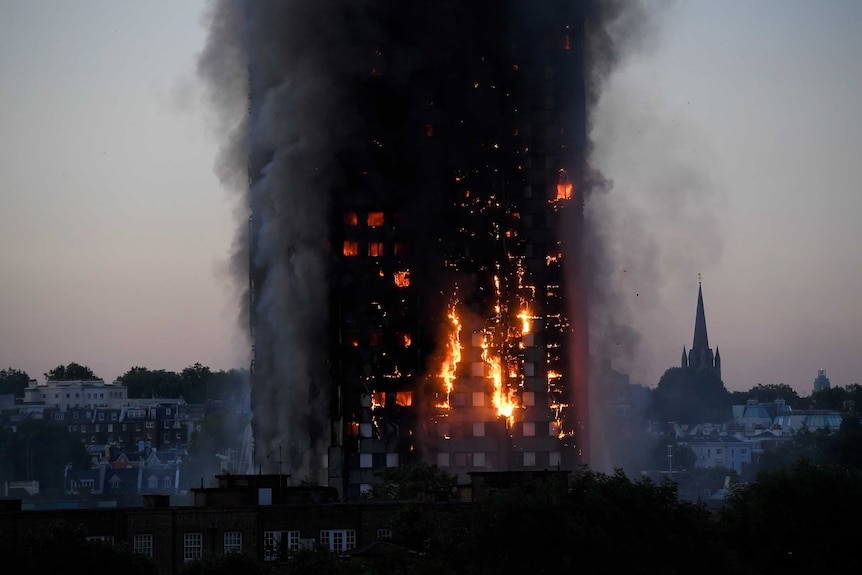 Landscape fire of ripping through Grenfell Tower.