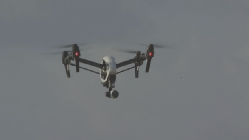 One of the drones being used to help save the world's biggest nesting site for green sea turtles in Queensland