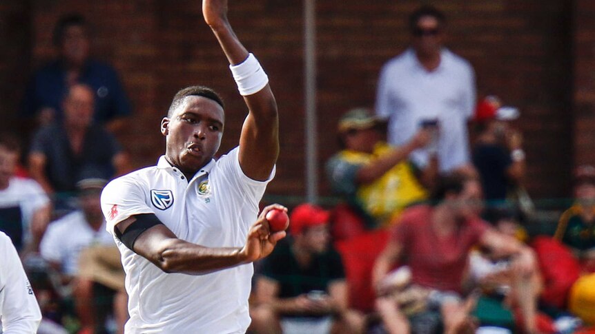 South Africa's Lundi Ngidi bowls on the third day of the the second test.