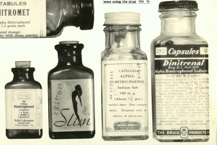 image of several black and white small medicine bottles 