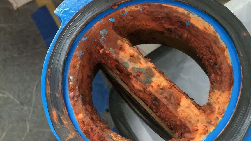 Badly corroded water valve at Perth Children's Hospital.