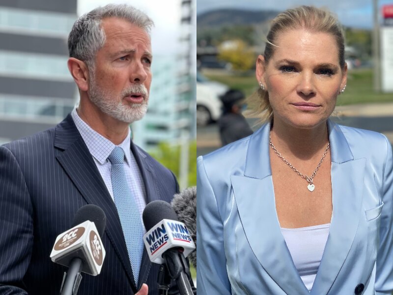 A male politician next to a picture of a female politician.