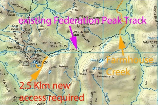 Map of walk around Federation Peak