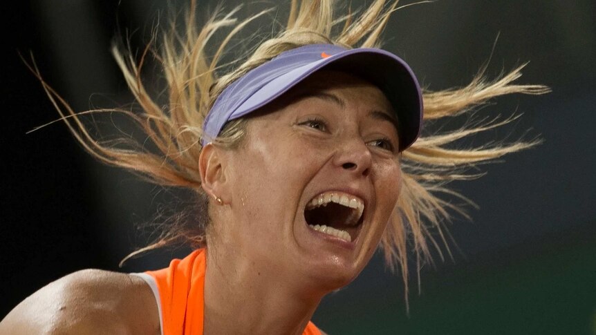 Maria Sharapova reacts during her loss to Eugenie Bouchard in Madrid.
