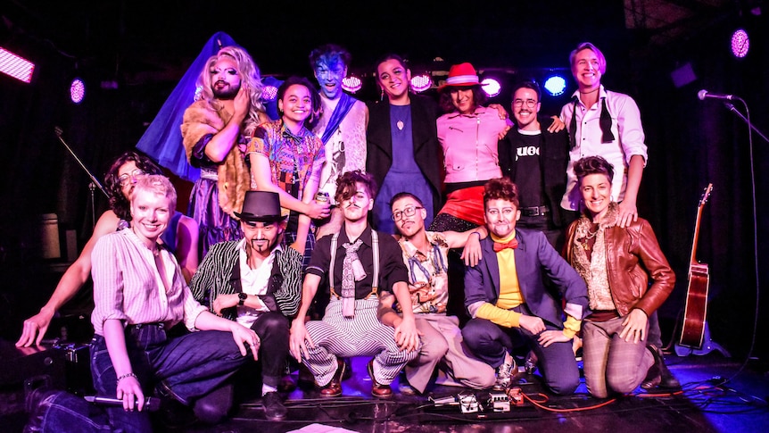 A group of performers on stage at Sydney event Queers of Joy.