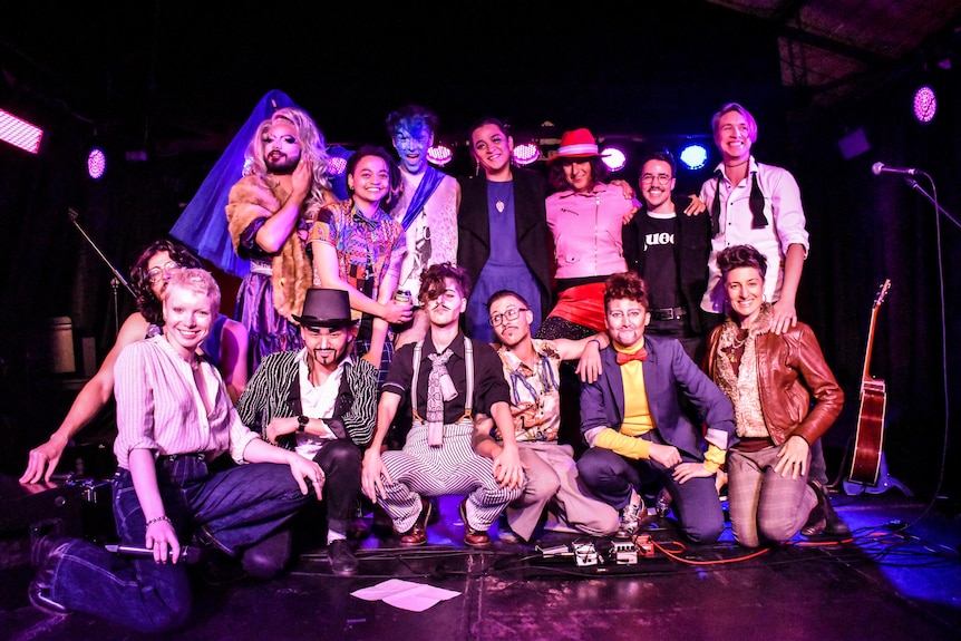 A group of performers on stage at Sydney event Queers of Joy.