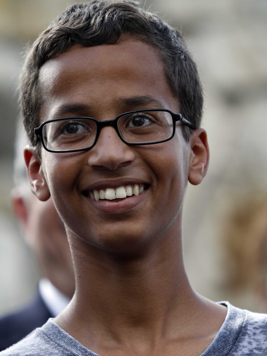 14-year-old Ahmed Mohamed speaks during a news conference in Irving, Texas