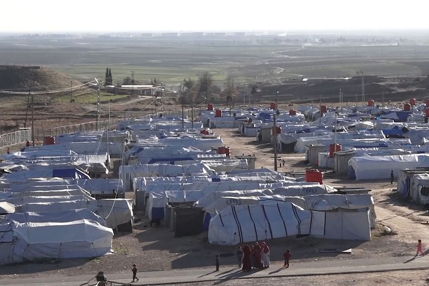 an aerial view of tents for displaced people and refugees in syria