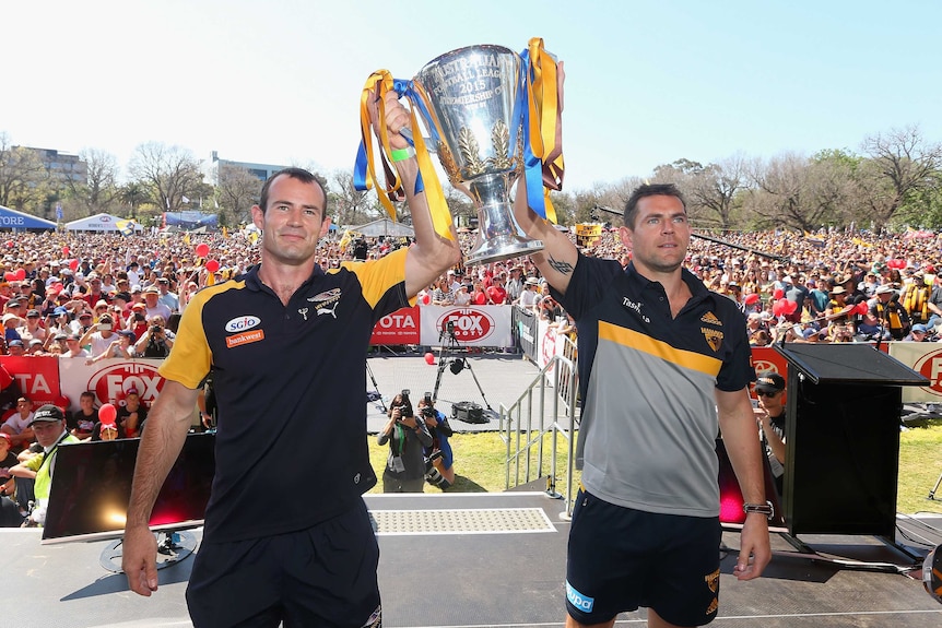 Rival AFL grand final captains Shannon Hurn and Luke Hodge