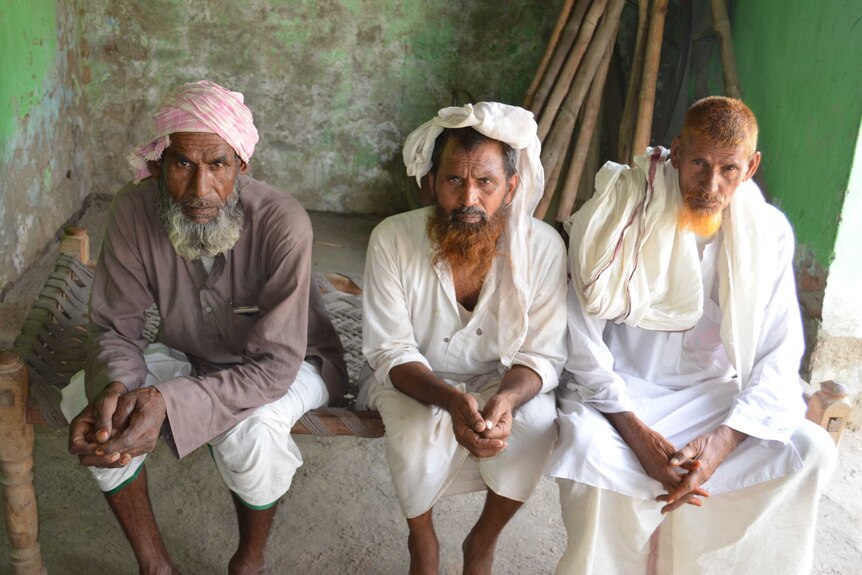 Three men from the mostly Muslim village of Jaisinghpur, India, where a man was recently killed by 'cow vigilantes'.