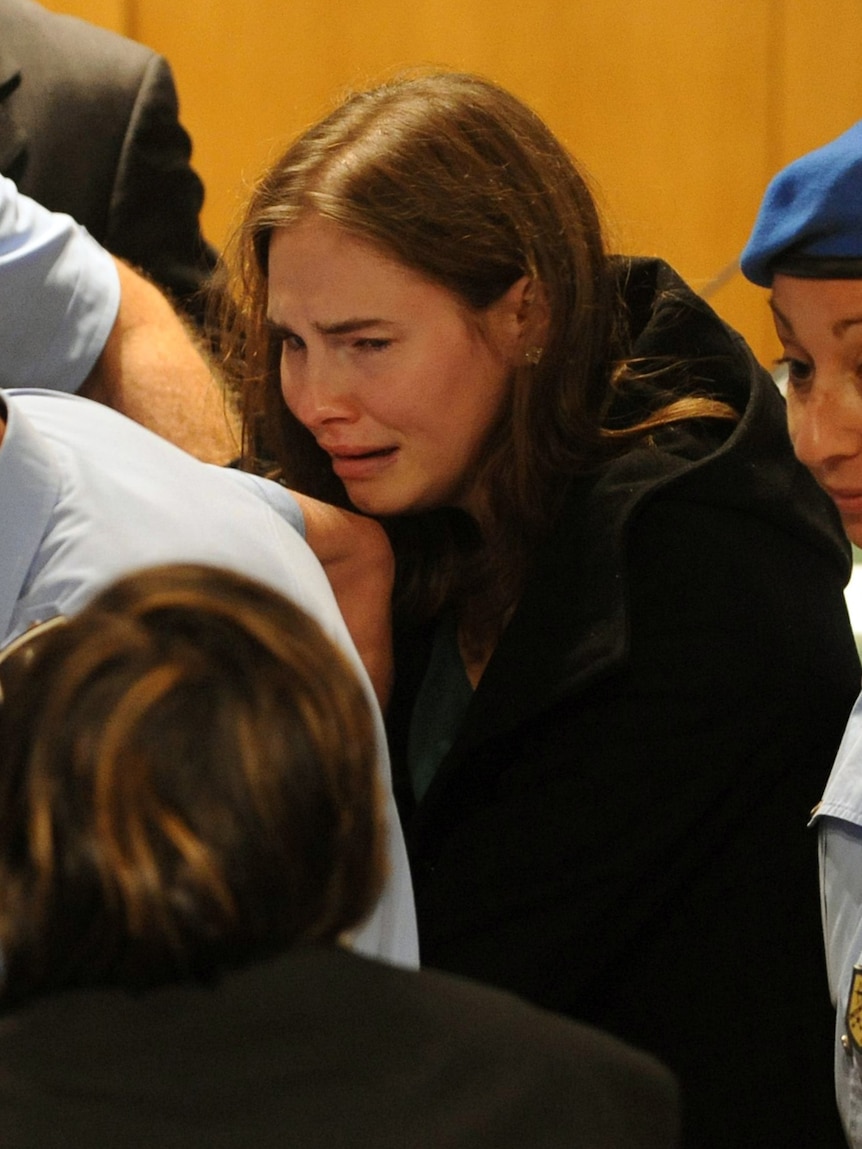 Amanda Knox reacts at the announcement of the verdict of her appeal trial in the Meredith Kercher' murder