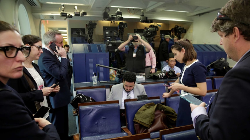 Reporters were visibly perplexed by the situation that unfolded in the briefing room.