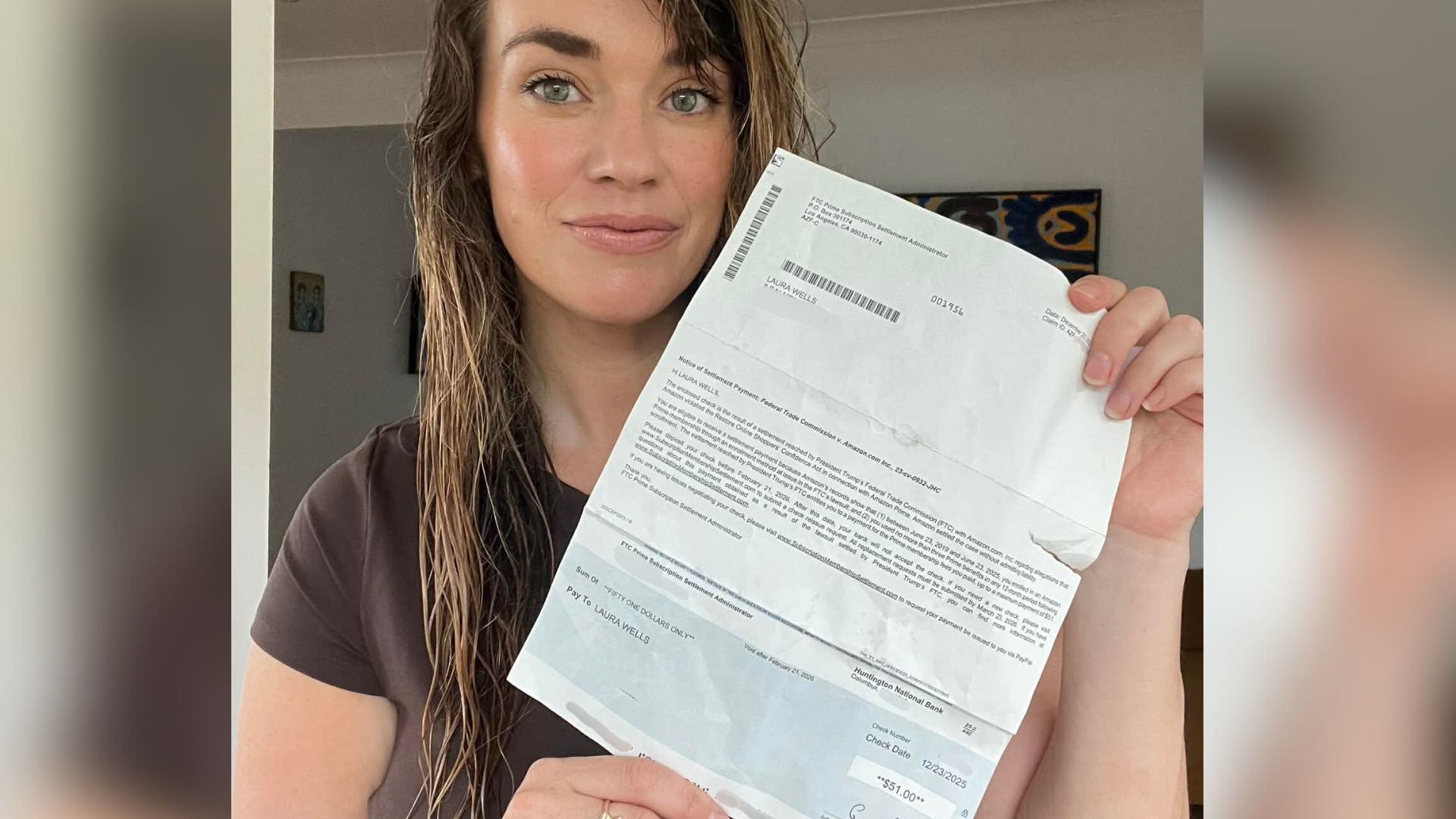 US lawsuit results in mystery cheque from Amazon in woman's mailbox