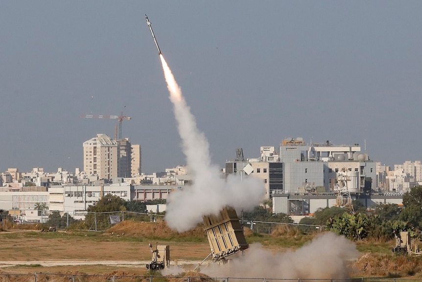 A  rocket launching into the air.